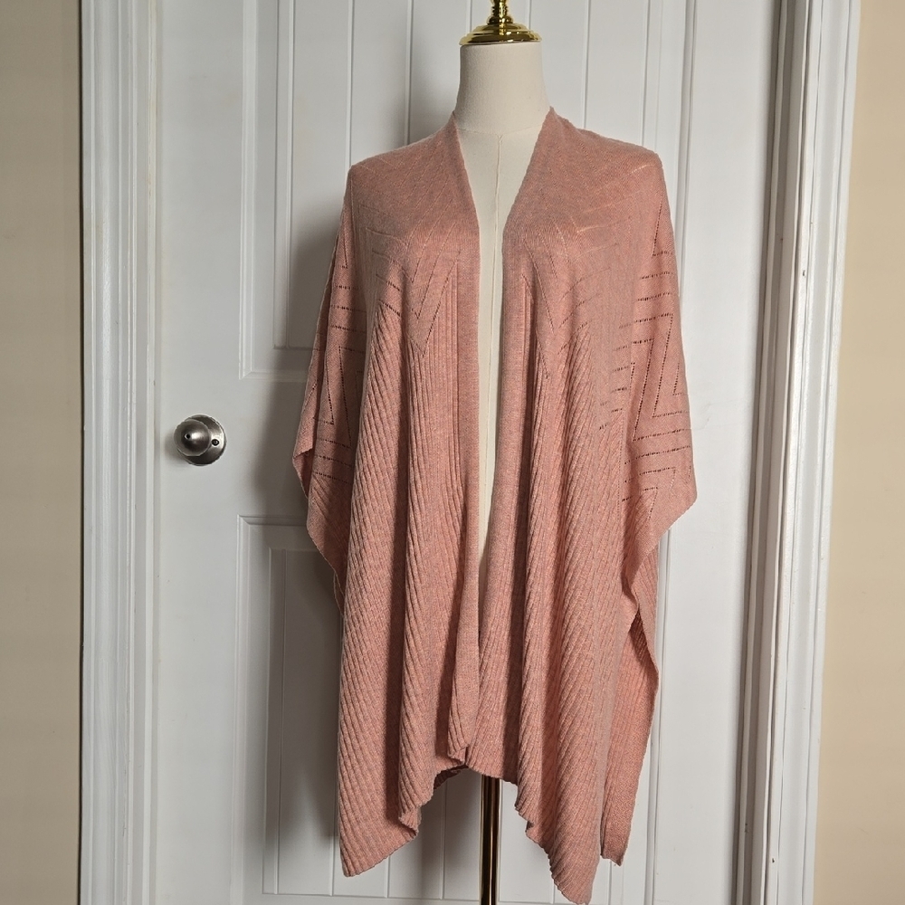 LOFT Petal Pink Knit Cardigan Chevron Detail Open Front Lightweight One Size